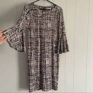 Calvin Klein bell sleeve pink and black geometric print career dress   Size 4